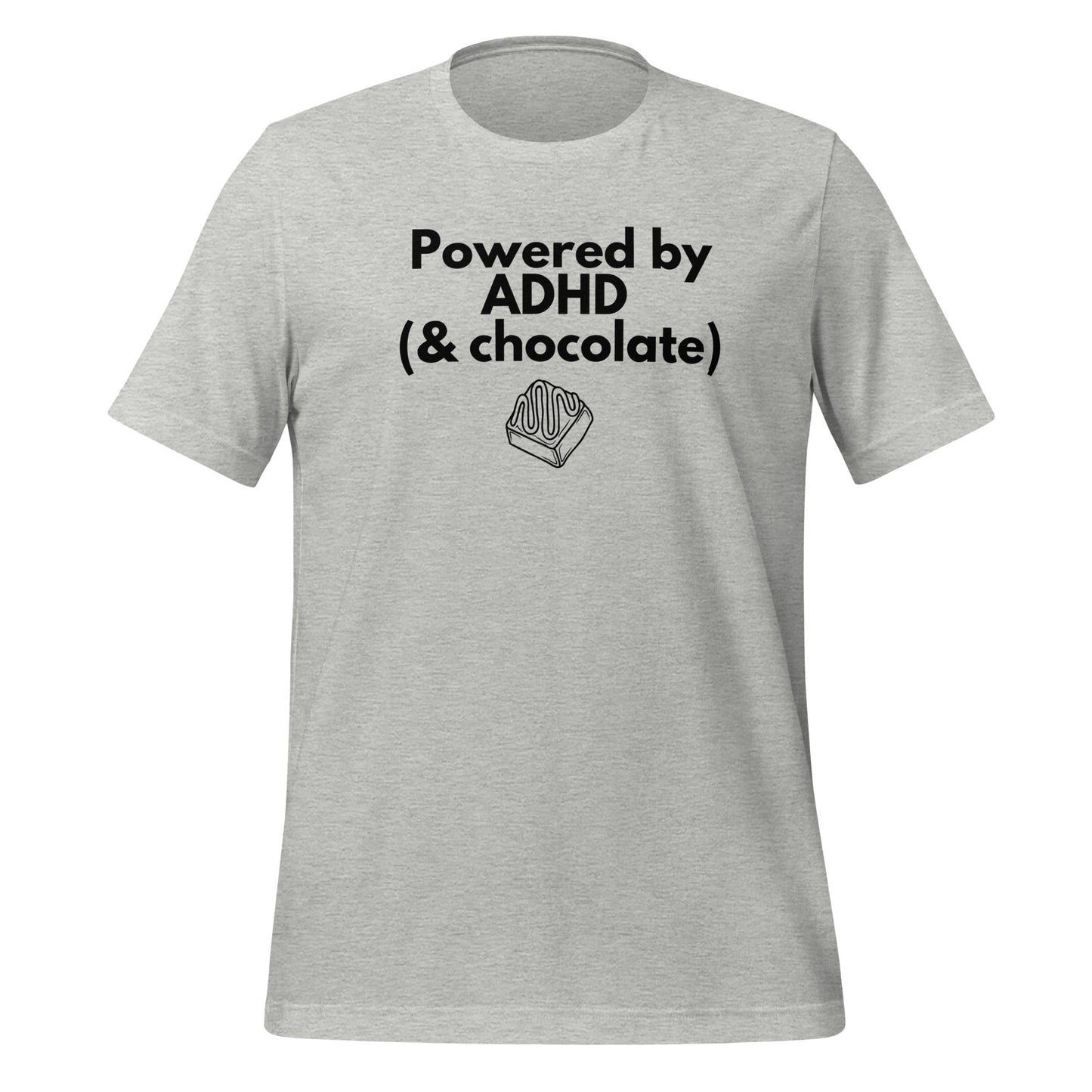 Powered by ADHD (& Chocolate) | T-Shirt | The Neurospicy Store Athletic Heather
