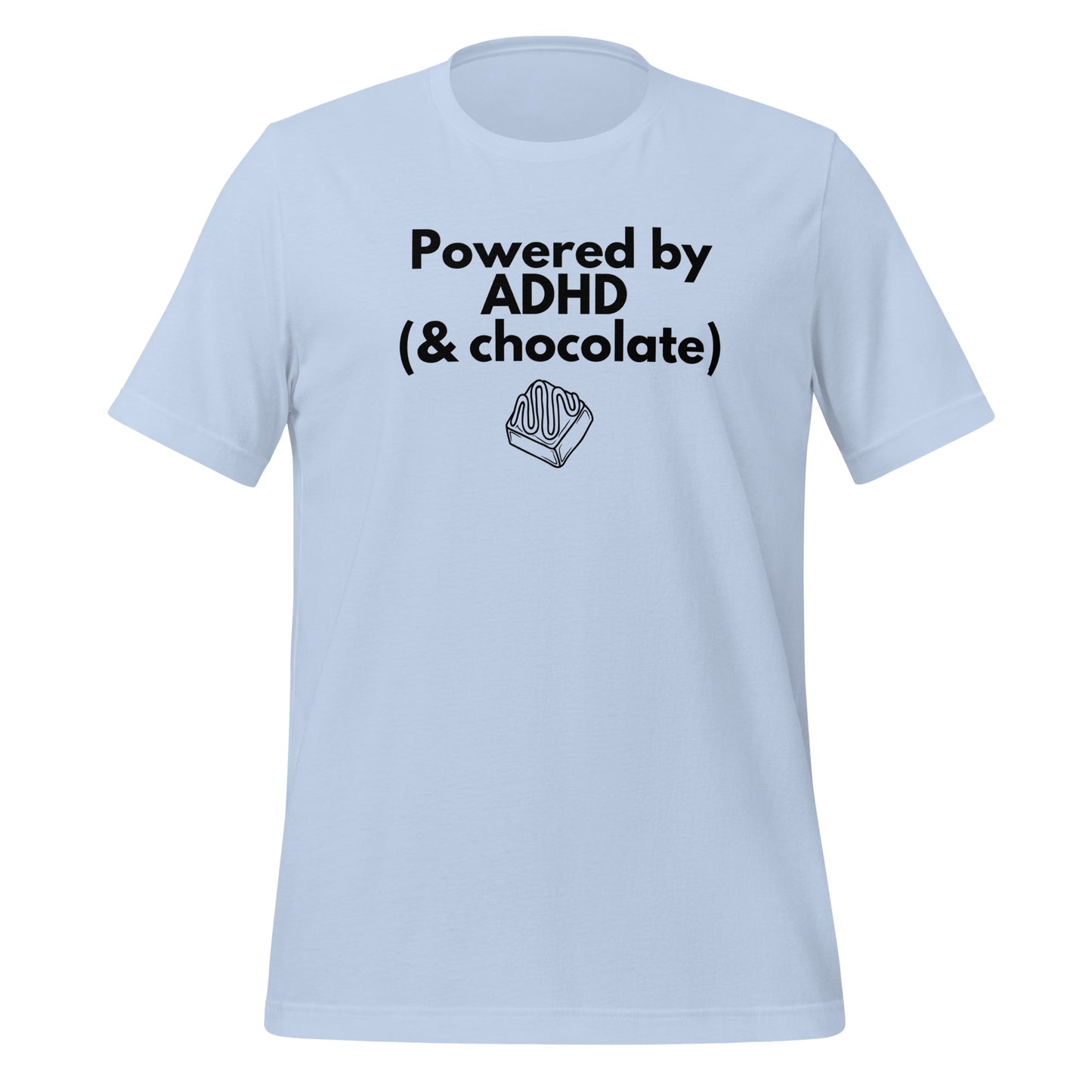 Powered by ADHD (& Chocolate) | T-Shirt | The Neurospicy Store Baby Blue