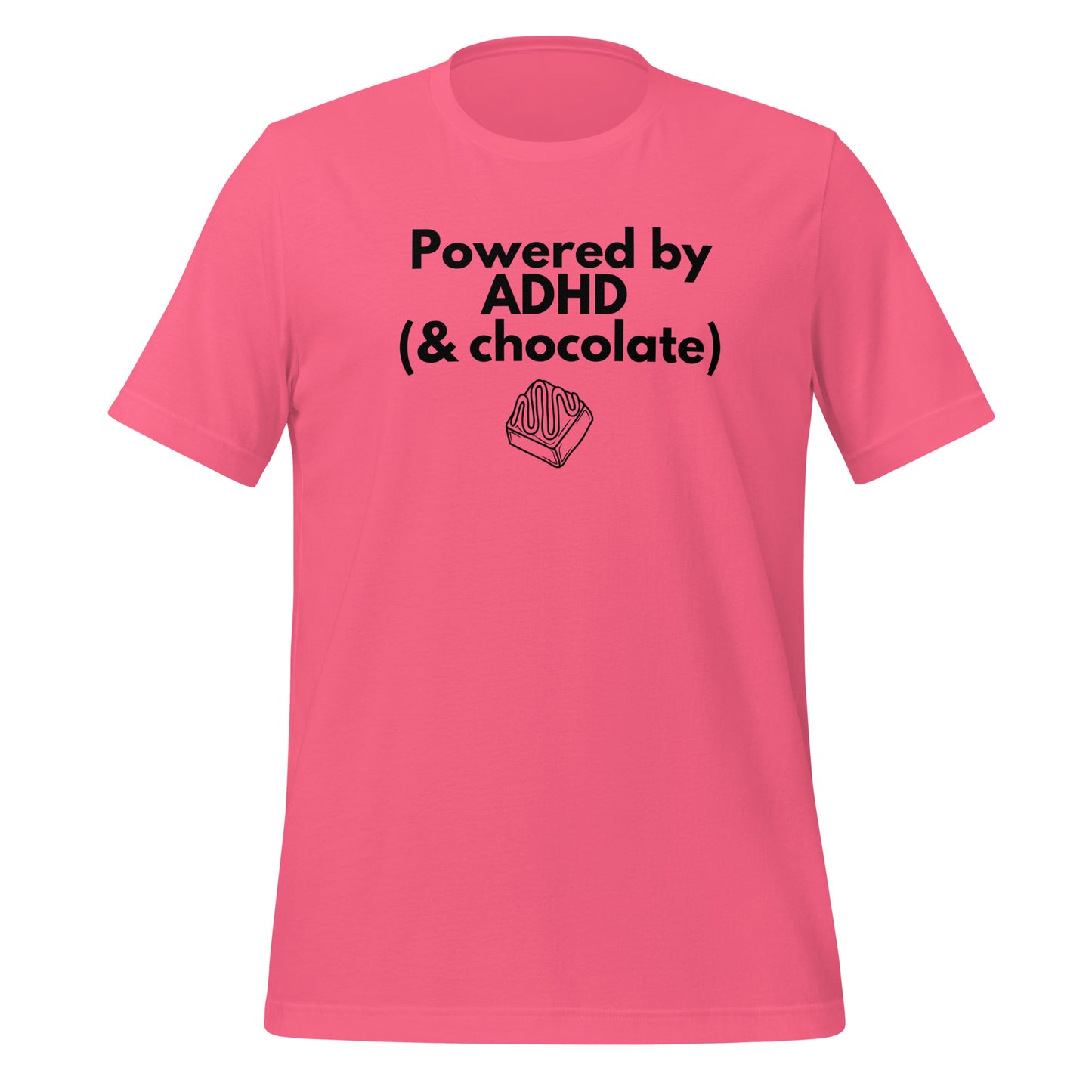 Powered by ADHD (& Chocolate) | T-Shirt | The Neurospicy Store Charity Pink