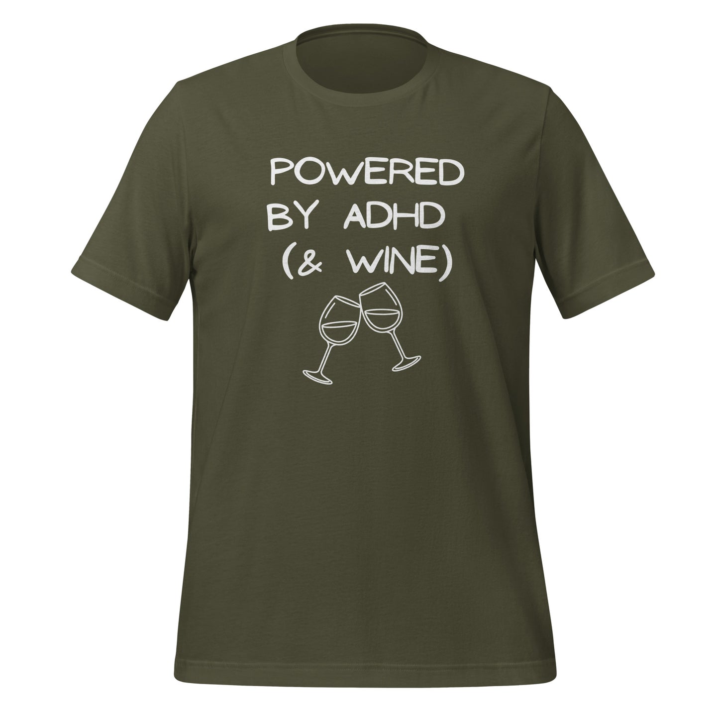 Powered by ADHD (& Wine) | T-Shirt | The Neurospicy Store Military Green