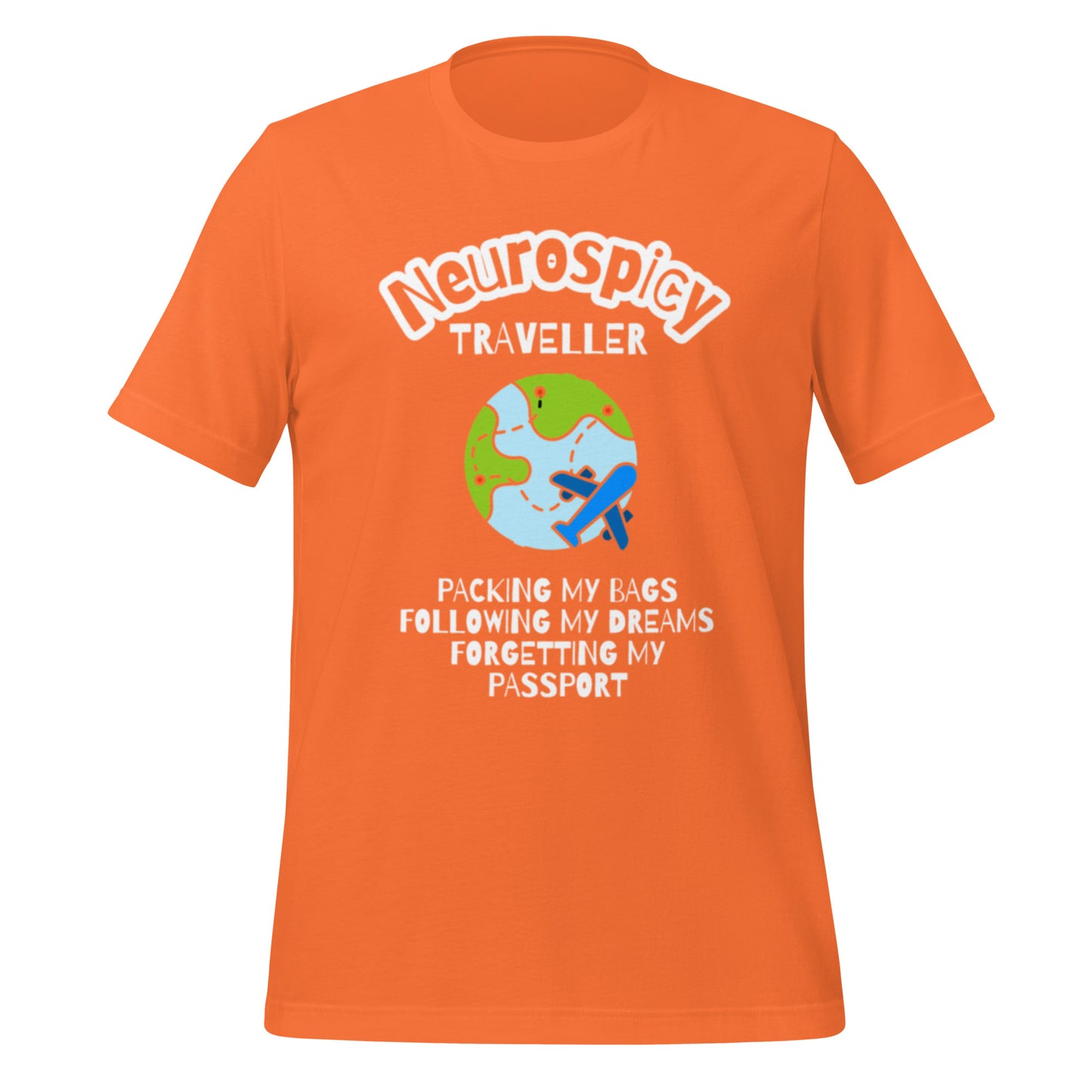 Neurospicy Traveller | T-Shirt | The Neurospicy Store Orange