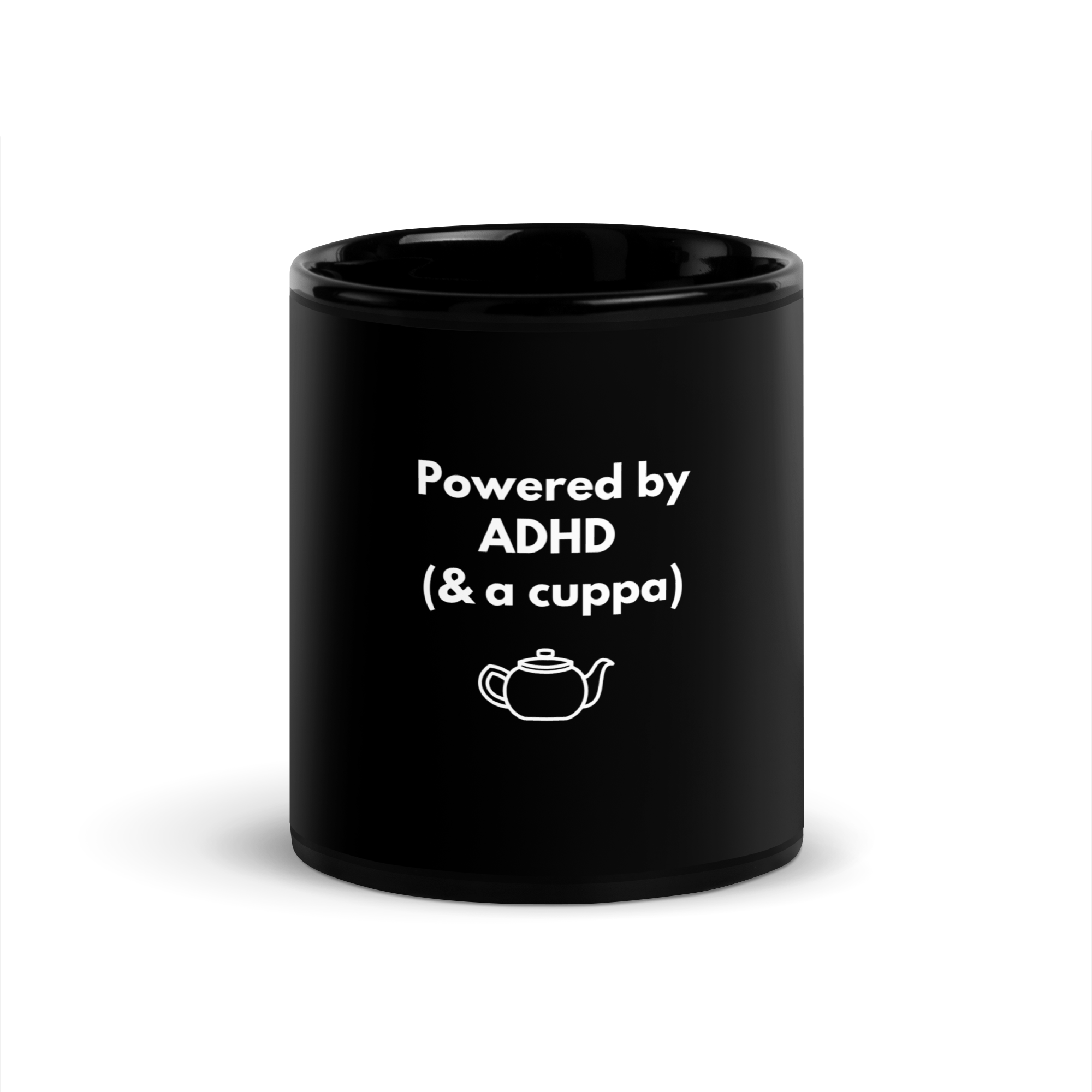 Powered by ADHD (& Cuppa) | Black Glossy Mug | The Neurospicy Store