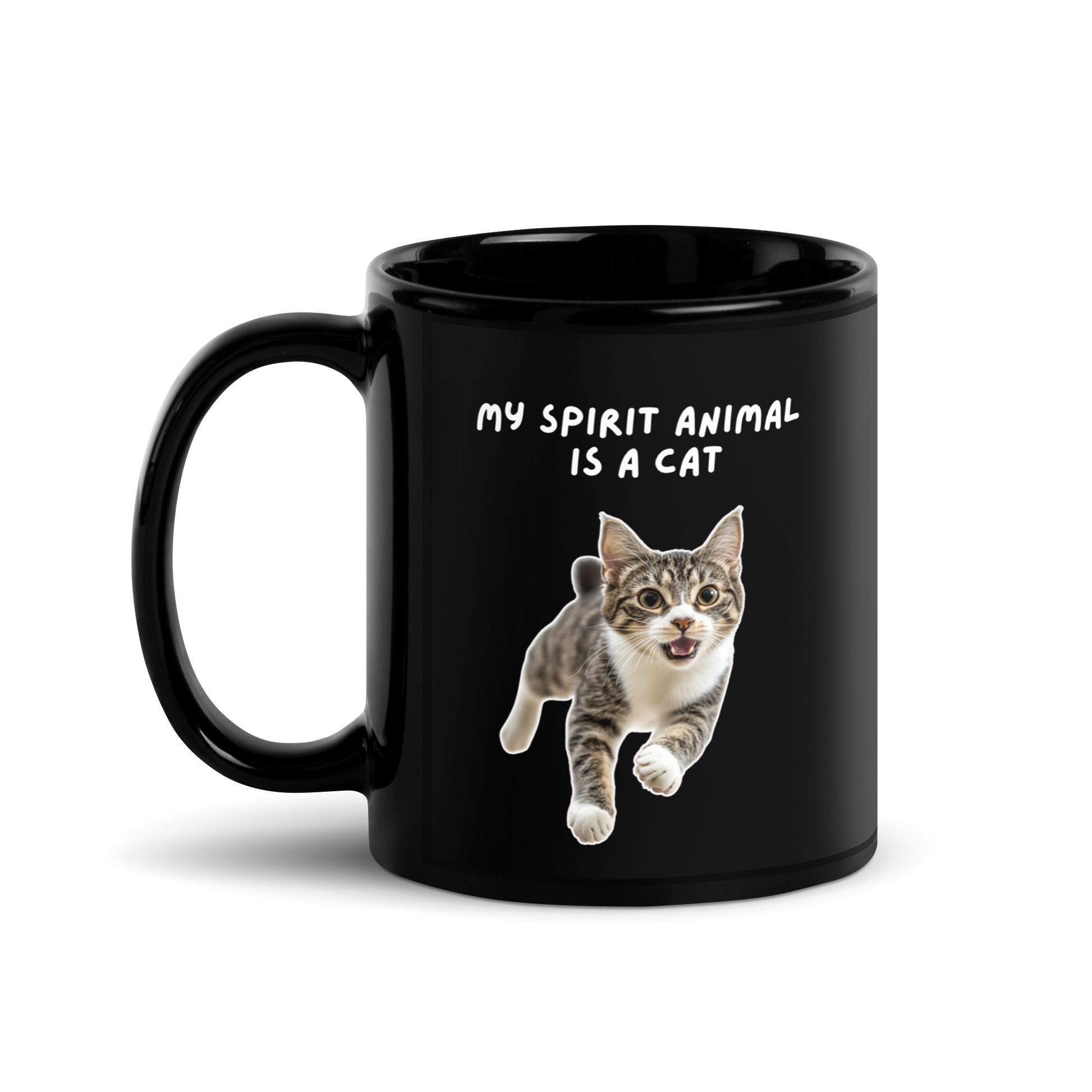 My Spirit Animal Is A Cat | Black Glossy Mug | The Neurospicy Store 11 oz