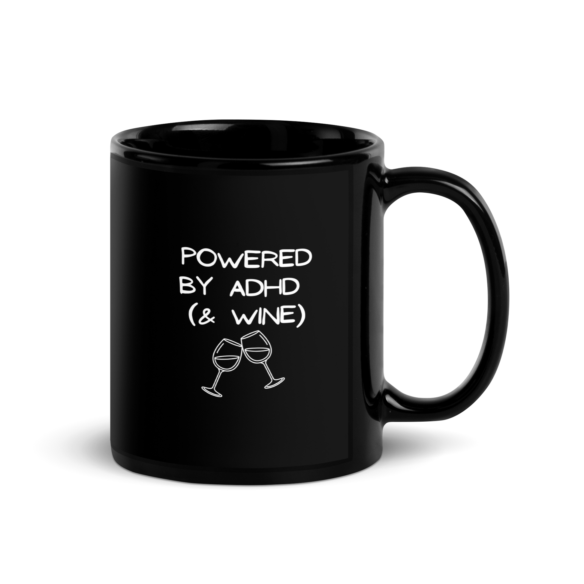 Powered by ADHD (& Wine) | Black Glossy Mug | The Neurospicy Store
