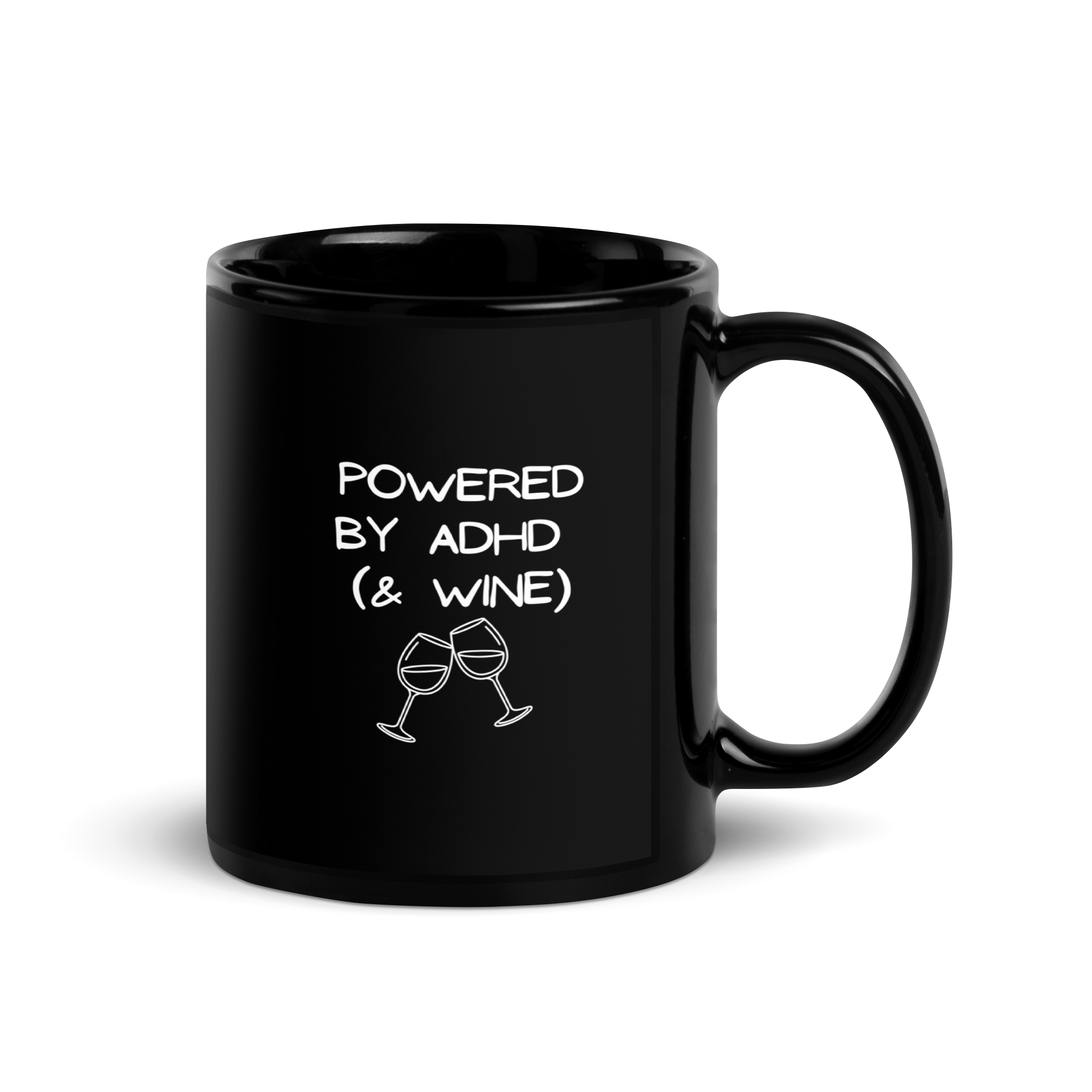 Powered by ADHD (& Wine) | Black Glossy Mug | The Neurospicy Store