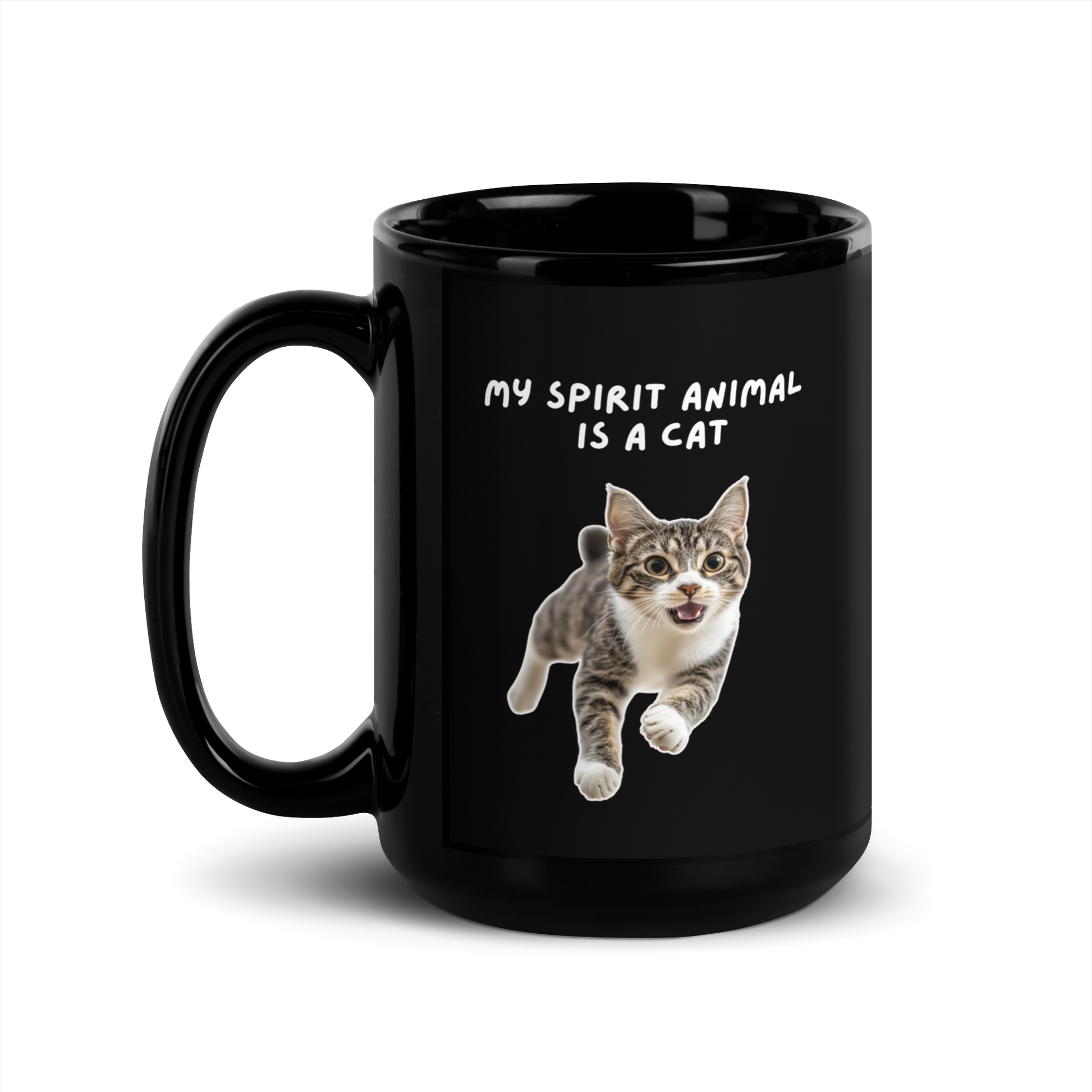My Spirit Animal Is A Cat | Black Glossy Mug | The Neurospicy Store 15 oz