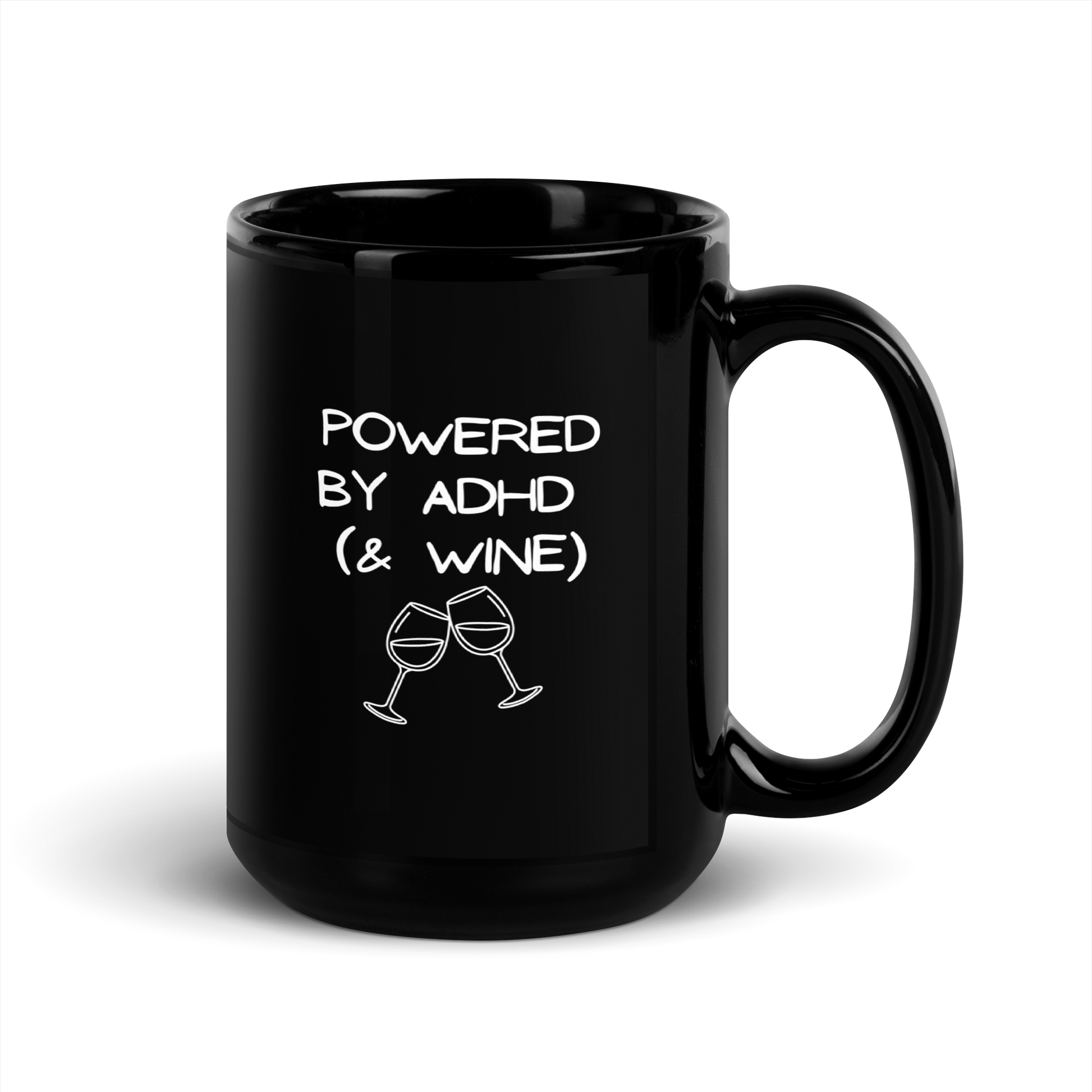 Powered by ADHD (& Wine) | Black Glossy Mug | The Neurospicy Store