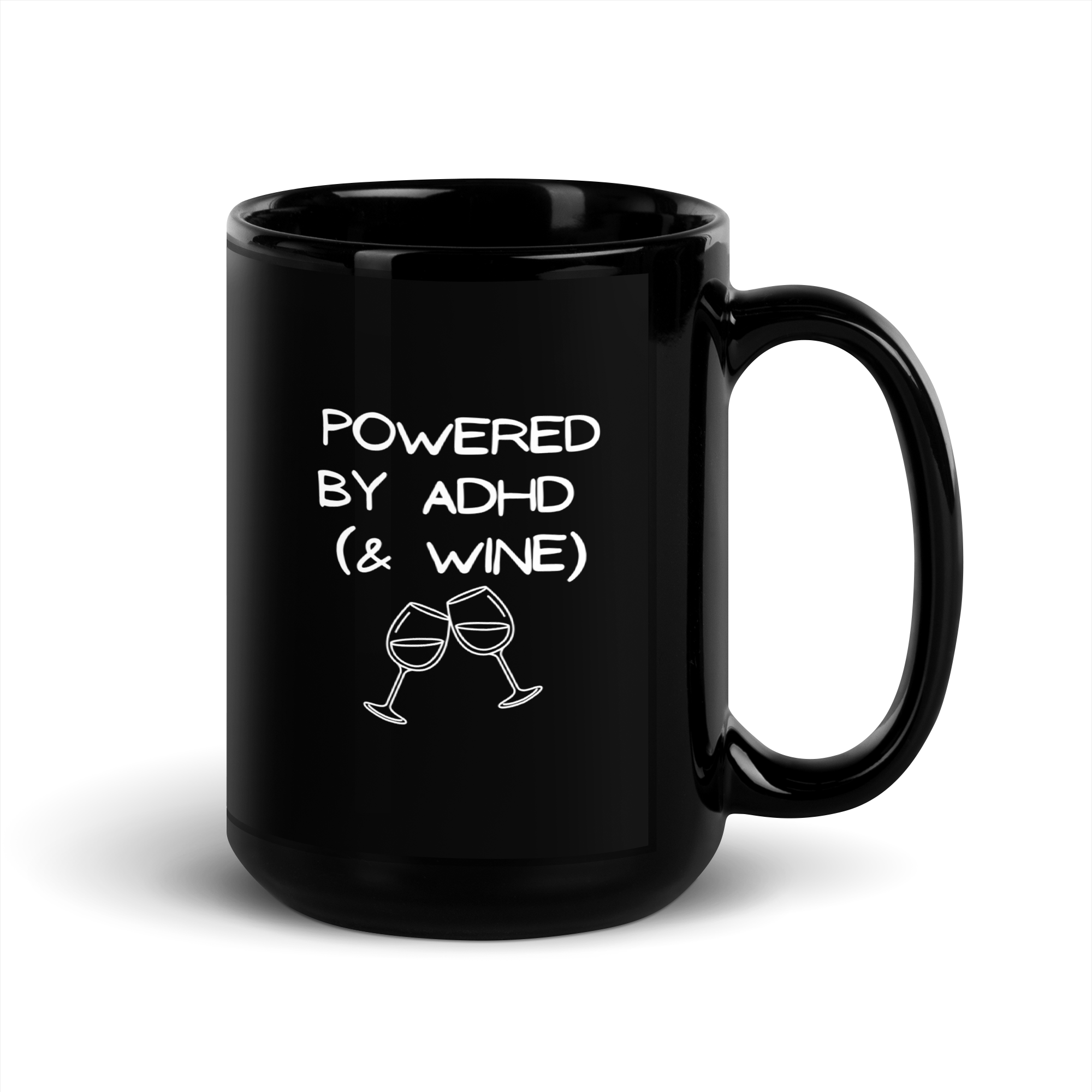 Powered by ADHD (& Wine) | Black Glossy Mug | The Neurospicy Store