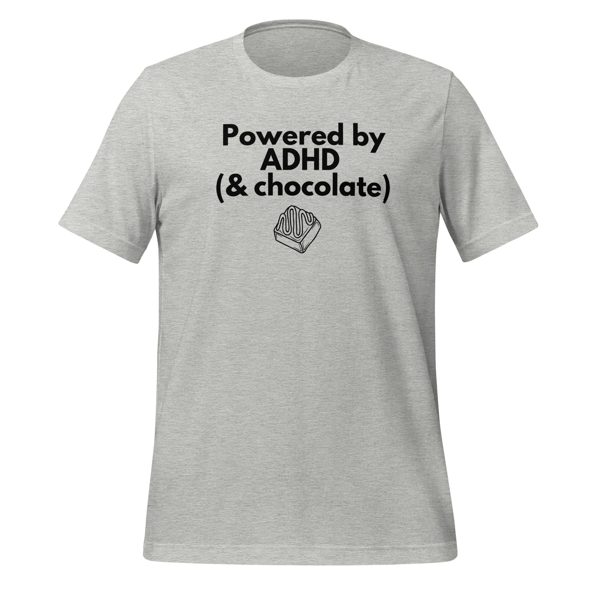 Powered by ADHD (& Chocolate) | T-Shirt | The Neurospicy Store Athletic Heather