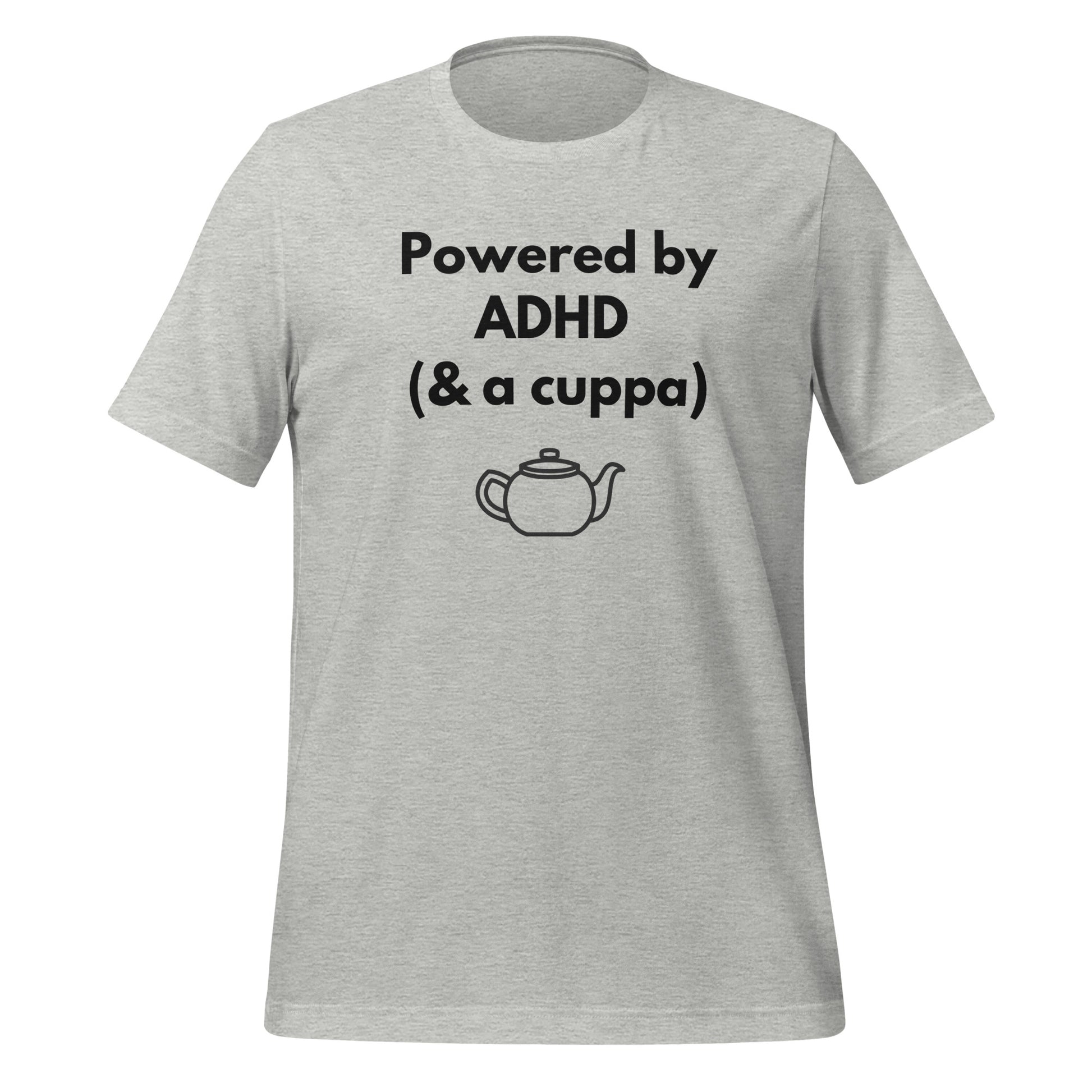 Powered by ADHD (& a Cuppa) | T-Shirt | The Neurospicy Store Athletic Heather