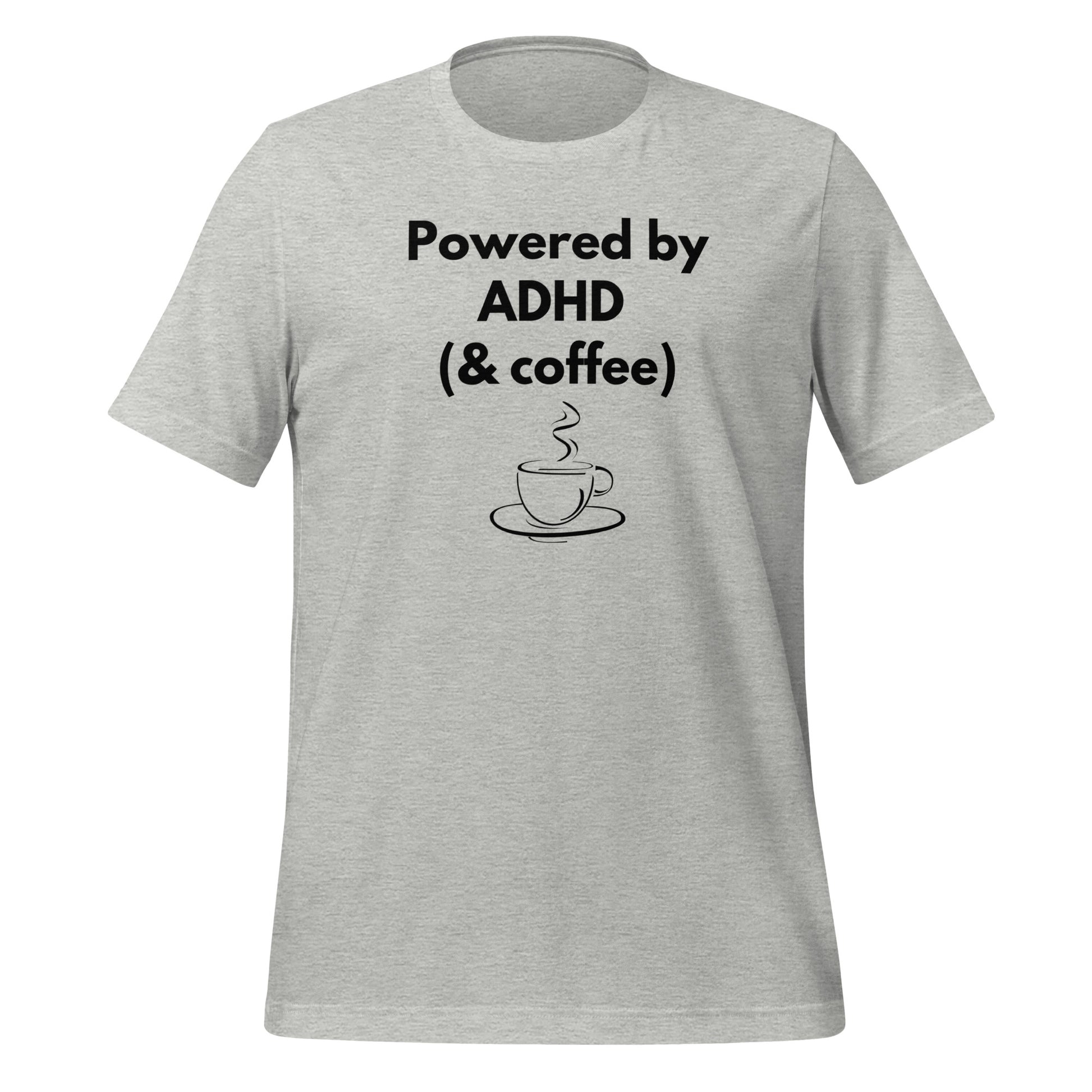 Powered by ADHD (& Coffee) | T-Shirt | The Neurospicy Store Athletic Heather