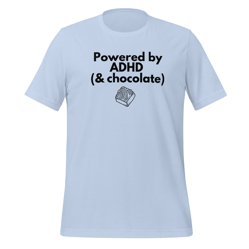 Powered by ADHD (& Chocolate) | T-Shirt | The Neurospicy Store Baby Blue