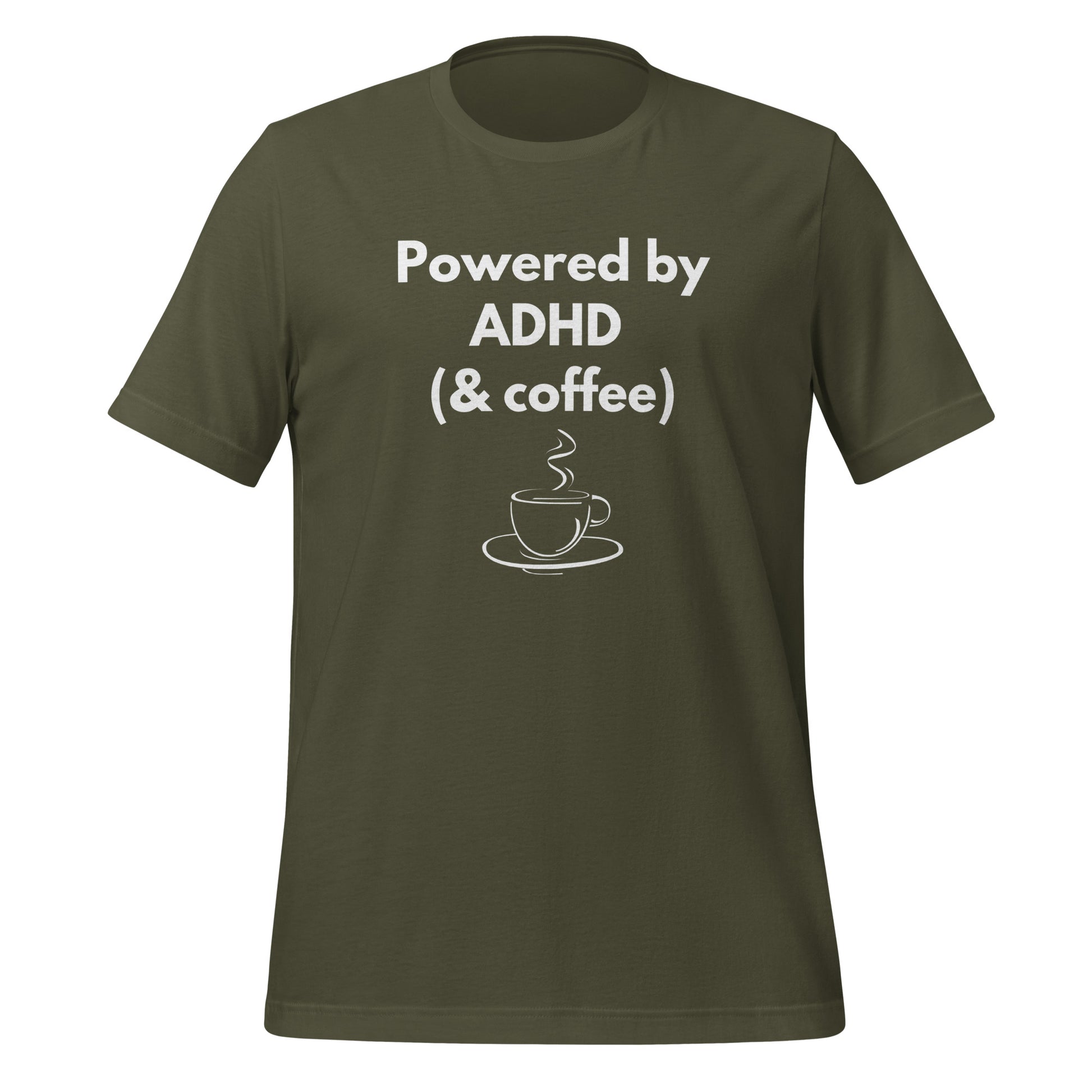 Powered by ADHD (& Coffee) | T-Shirt | The Neurospicy Store Military Green