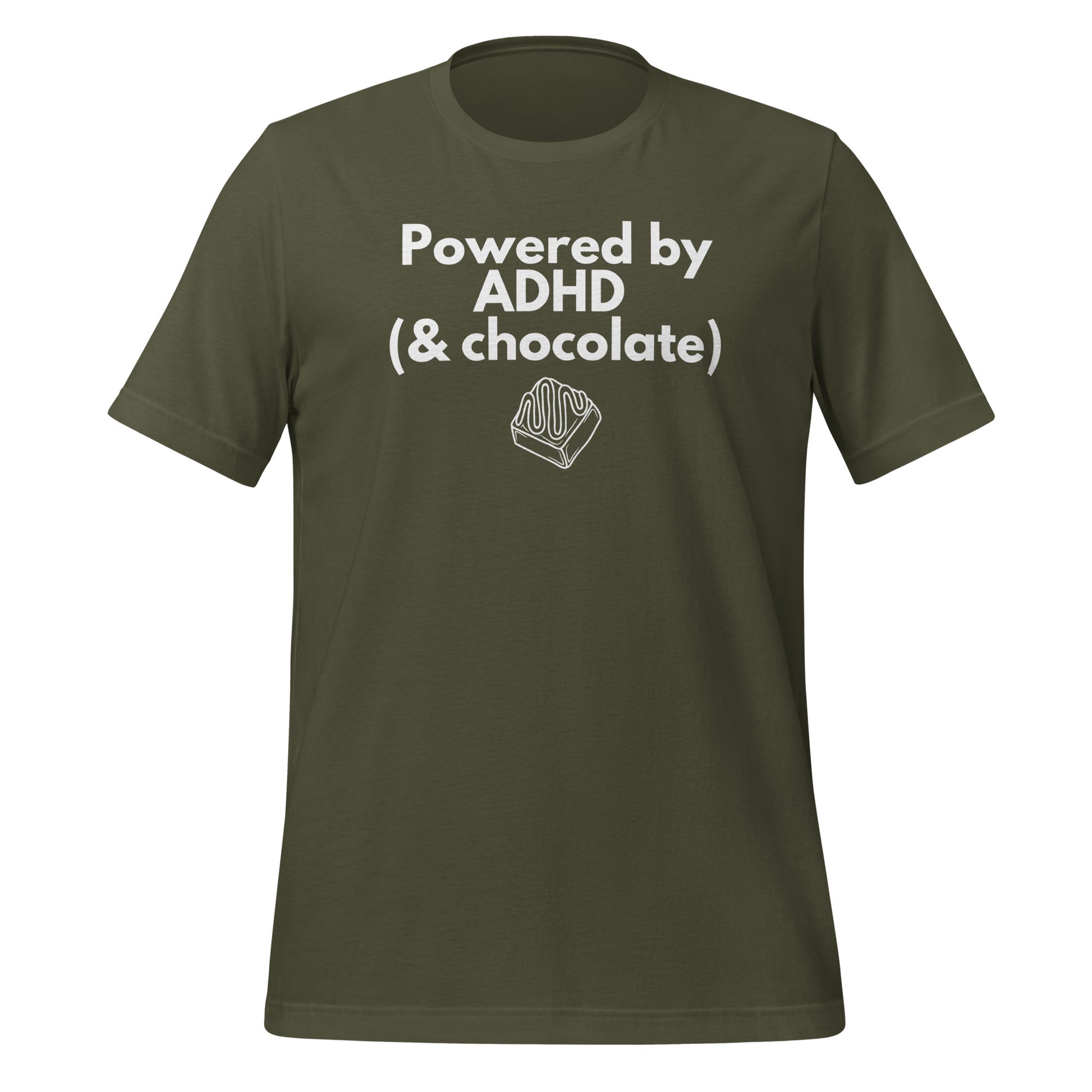 Powered by ADHD (& Chocolate) | T-Shirt | The Neurospicy Store Military Green