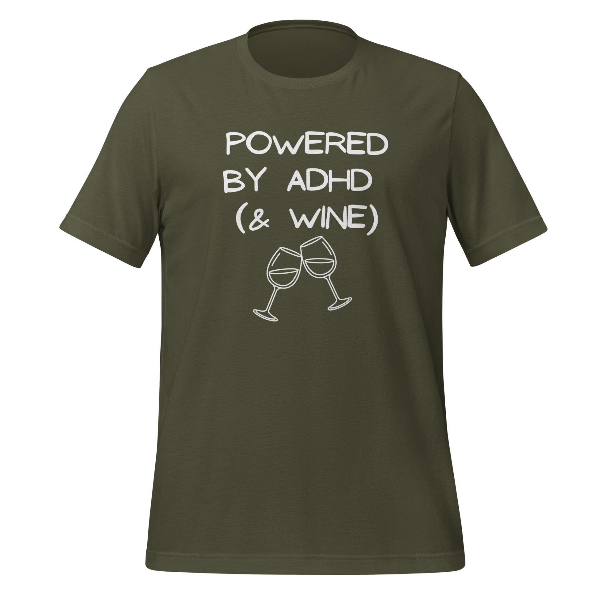 Powered by ADHD (& Wine) | T-Shirt | The Neurospicy Store Military Green