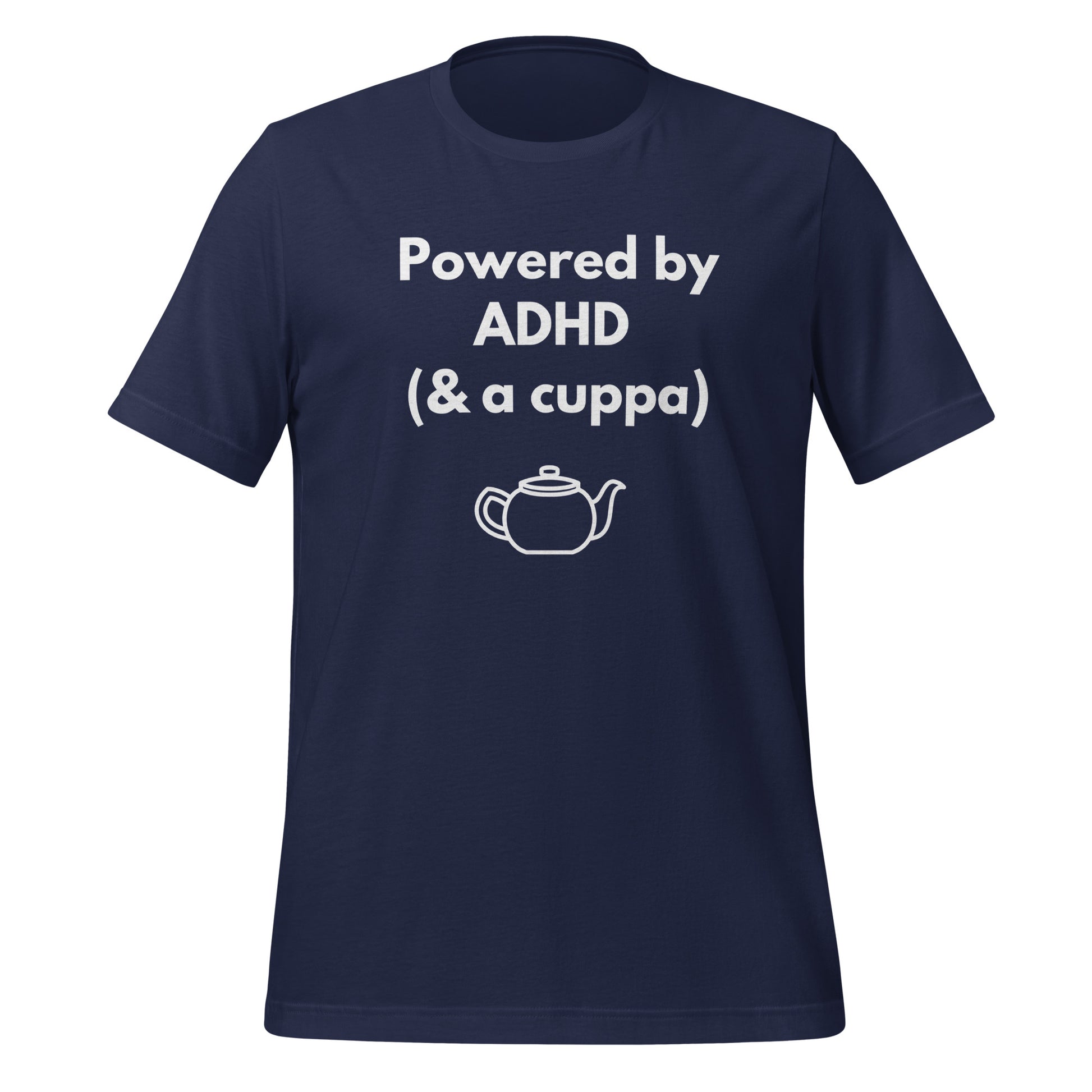 Powered by ADHD (& a Cuppa) | T-Shirt | The Neurospicy Store Navy