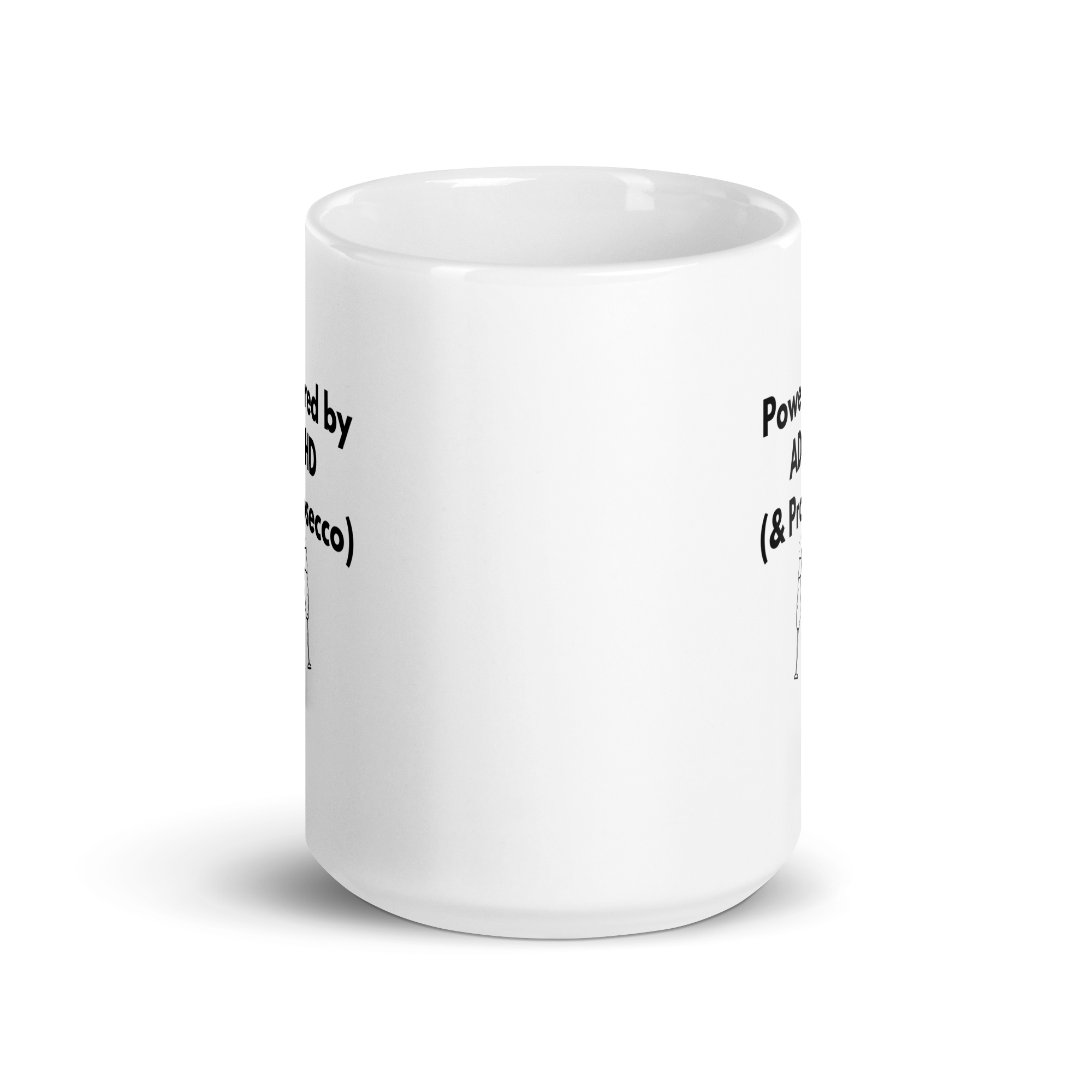 Powered by ADHD (& Prosecco) | White Glossy Mug | The Neurospicy Store