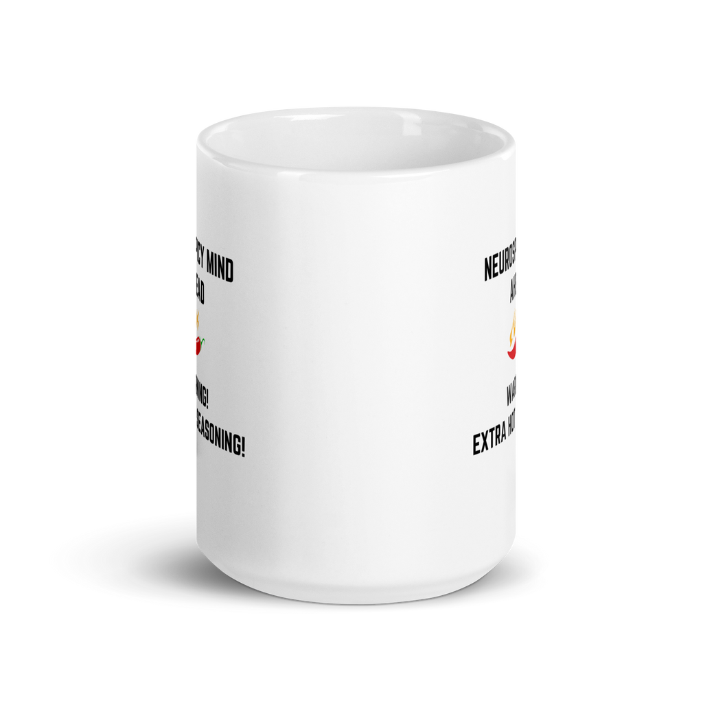 Neurospicy Mind Ahead Warning! Extra Hot Seasoning! | White Glossy Mug | The Neurospicy Store
