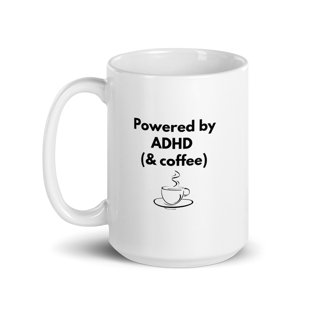 Powered by ADHD (& Coffee) | White Glossy Mug | The Neurospicy Store