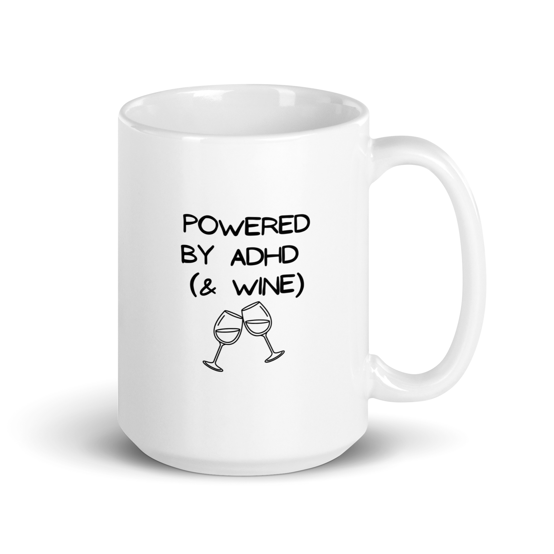 Powered by ADHD (& Wine) | White Glossy Mug | The Neurospicy Store 15 oz