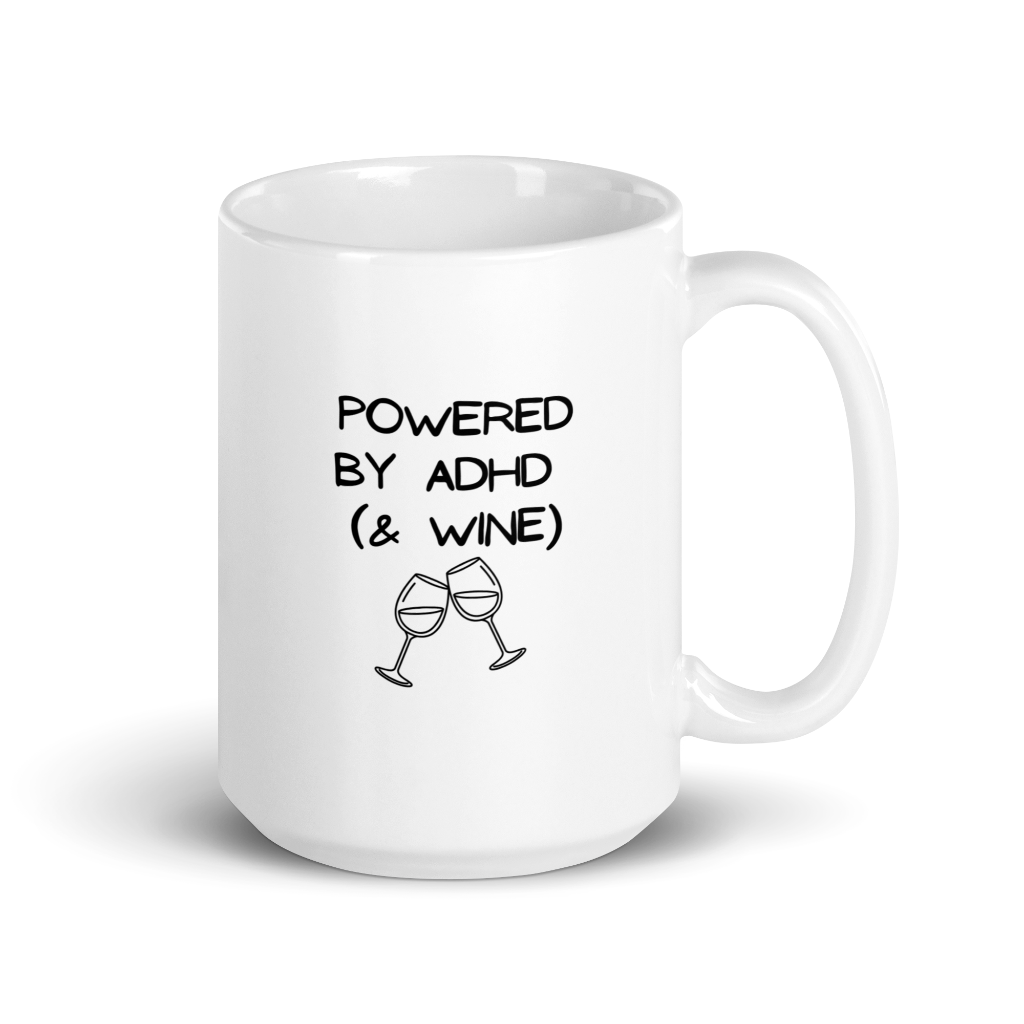 Powered by ADHD (& Wine) | White Glossy Mug | The Neurospicy Store 15 oz