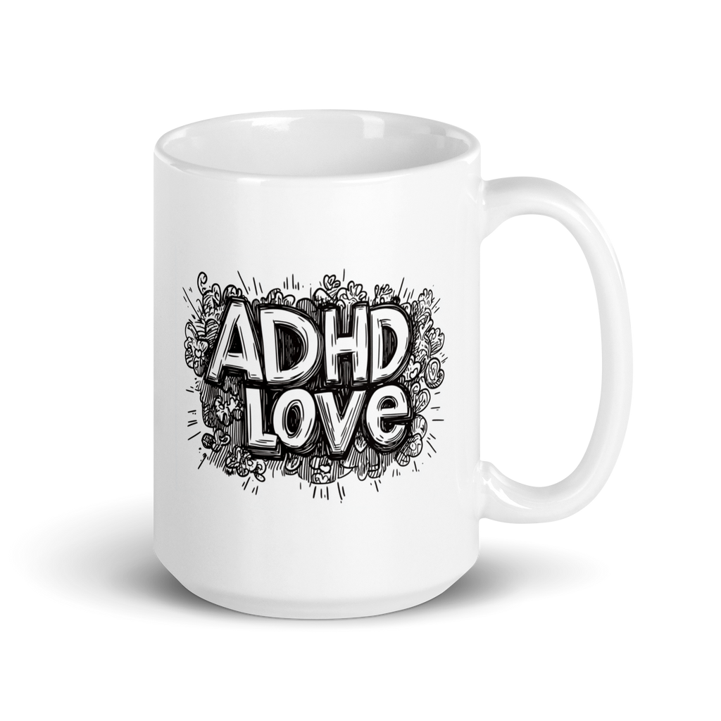 ADHD LOVE | White Glossy Mug | The Neurospicy Store 15 oz
