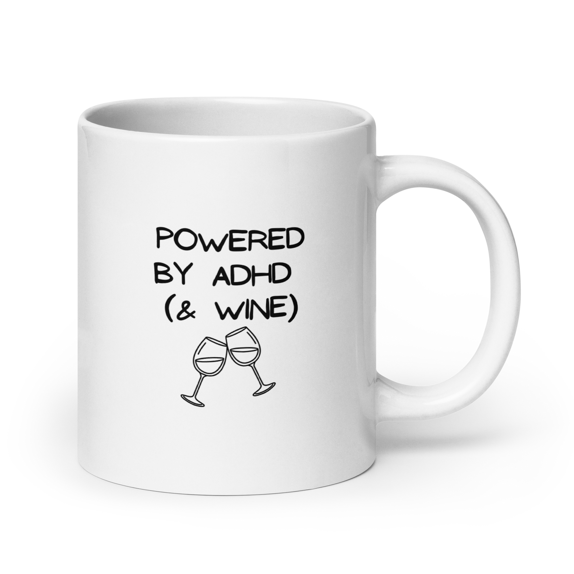 Powered by ADHD (& Wine) | White Glossy Mug | The Neurospicy Store 20 oz
