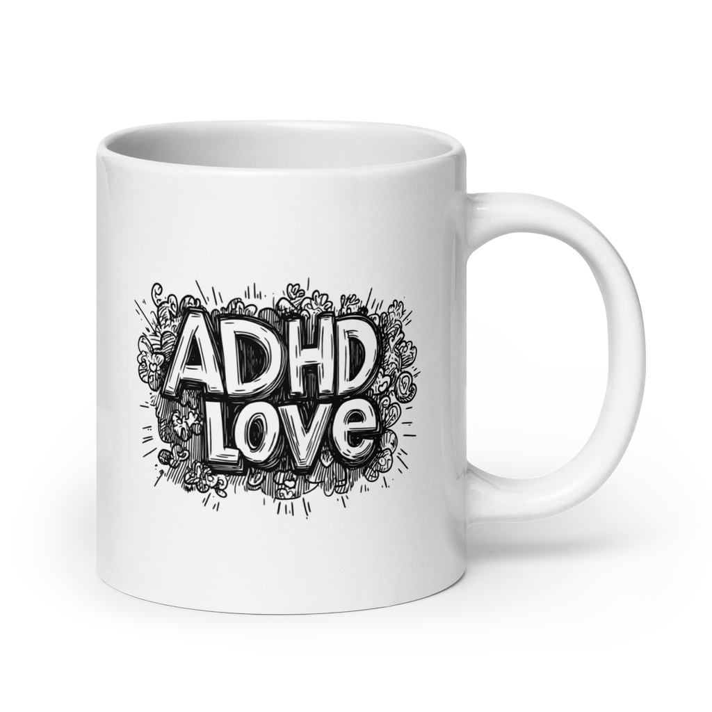 ADHD LOVE | White Glossy Mug | The Neurospicy Store 20 oz