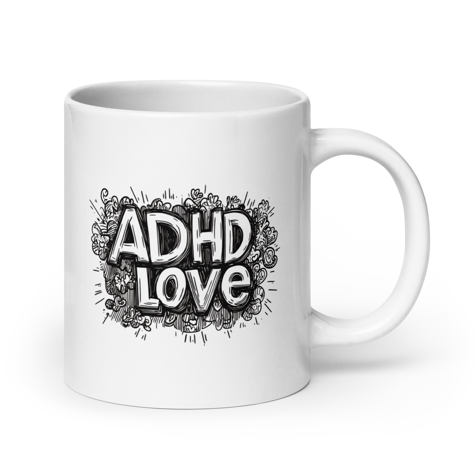 ADHD LOVE | White Glossy Mug | The Neurospicy Store 20 oz