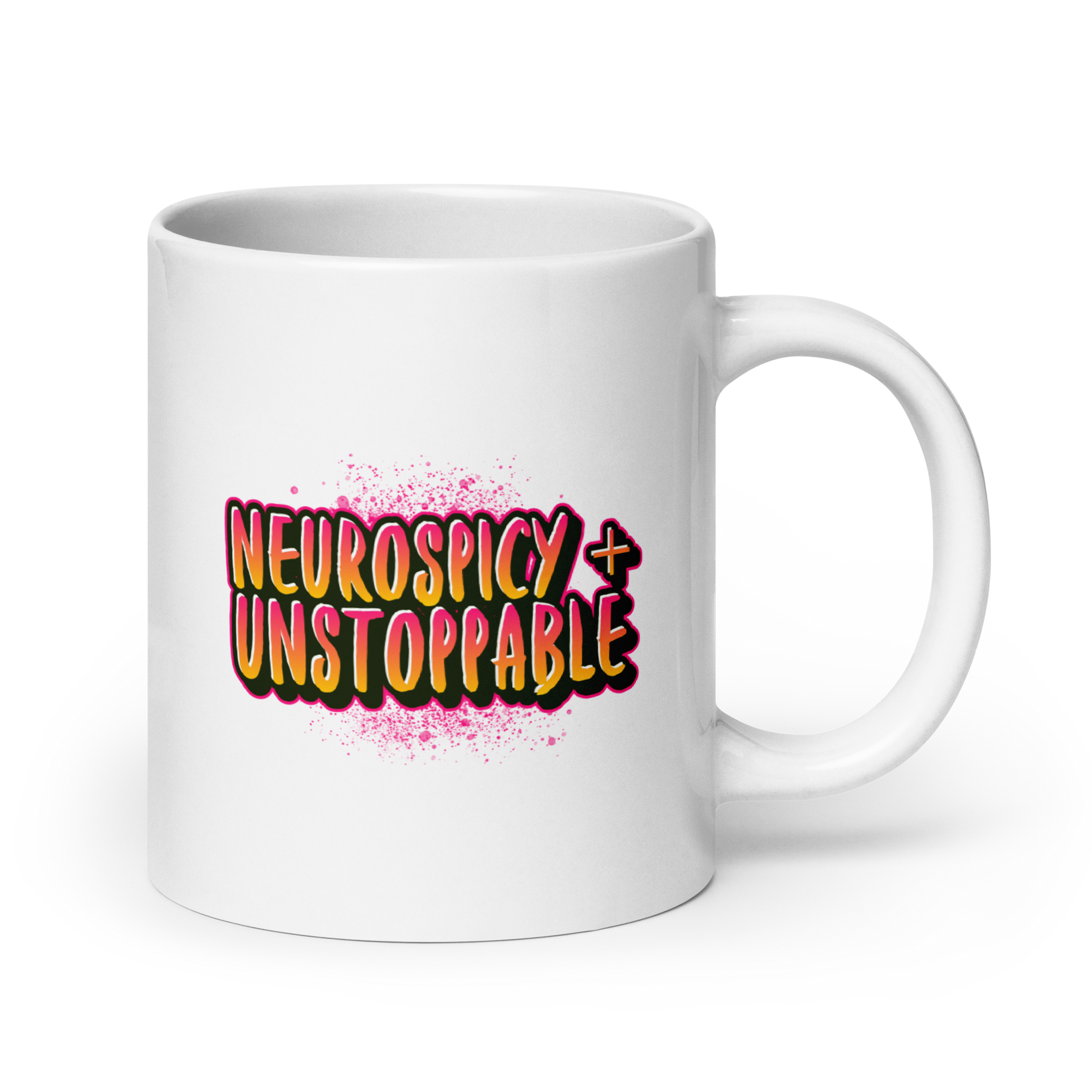 Neurospicy + Unstoppable | White Glossy Mug | The Neurospicy Store 20 oz